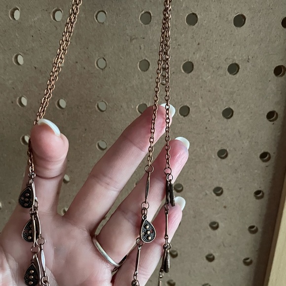 Double strand matte copper necklace tiny teardrop charms. - Picture 2 of 3